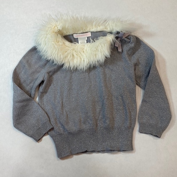 Janie & Jack sweater gray with faux fur trim - Picture 1 of 4